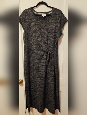 Talbots Black Heather Midi Tie-Detail Dress